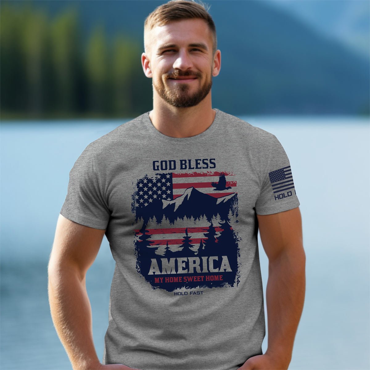 HOLD FAST Mens T-Shirt God Bless America Scene | 2FruitBearers