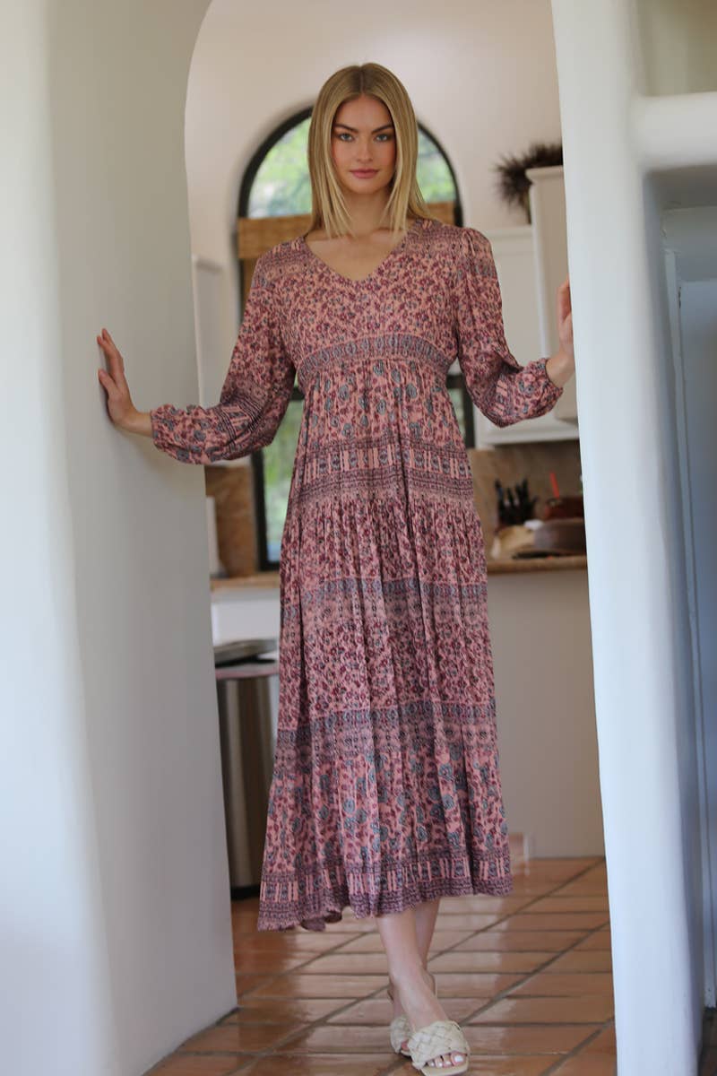 Kenya V-Neck Long Sleeve Maxi Dress | 2FruitBearers