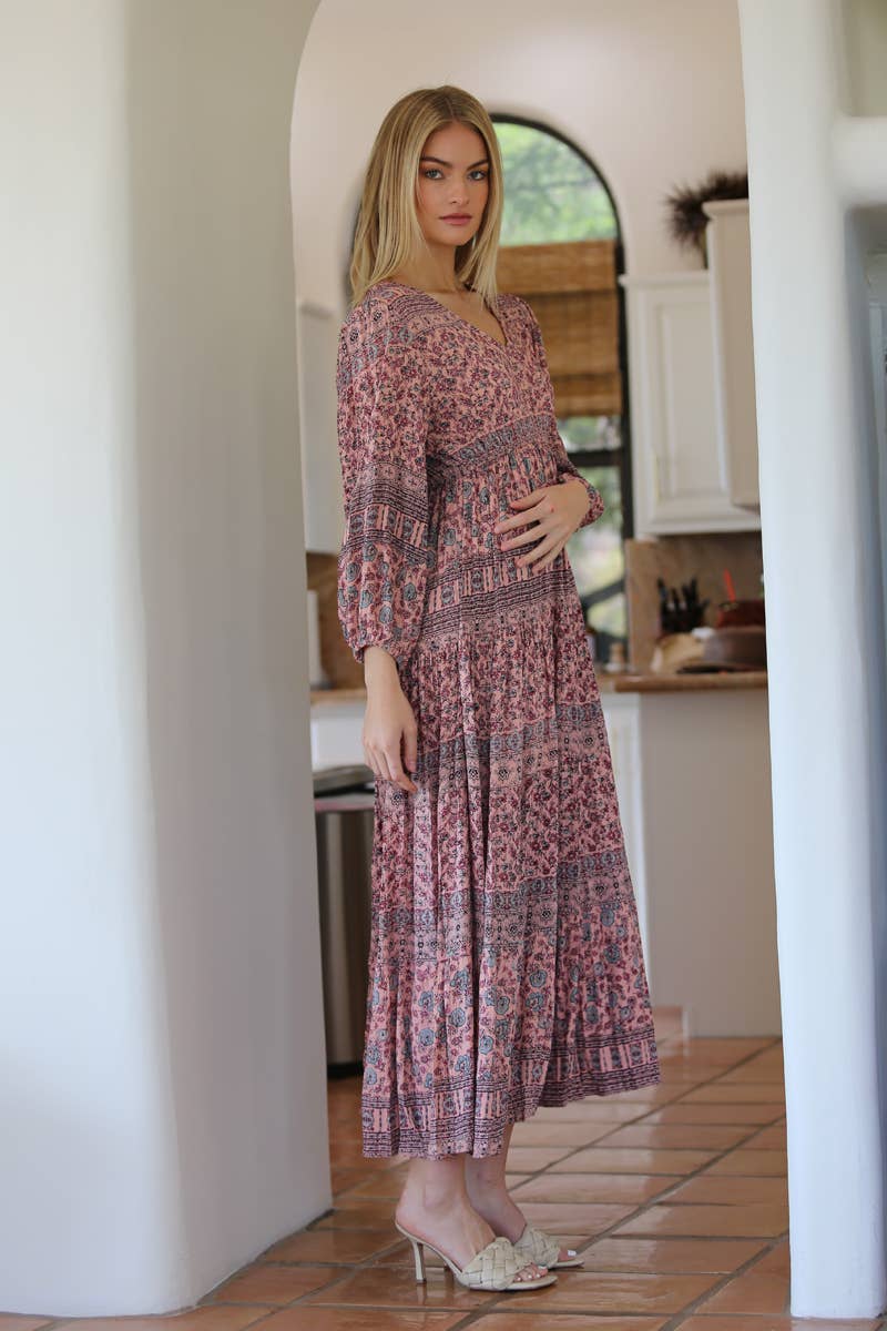 Kenya V-Neck Long Sleeve Maxi Dress | 2FruitBearers