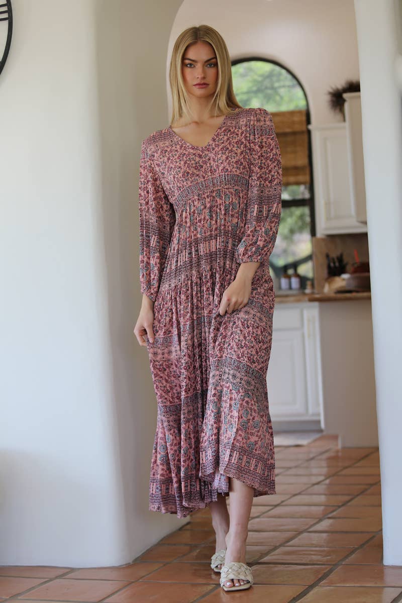 Kenya V-Neck Long Sleeve Maxi Dress | 2FruitBearers