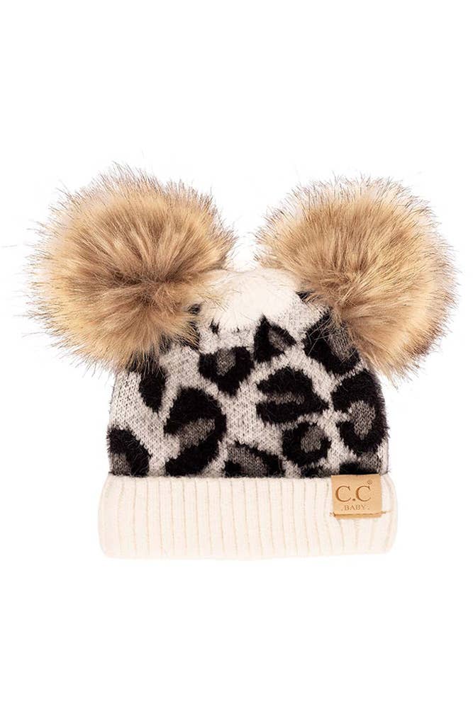 Leopard Double Pom Beanie Hat for Baby | 2FruitBearers