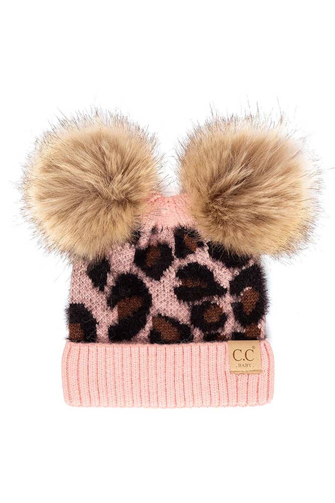 Leopard Double Pom Beanie Hat for Baby | 2FruitBearers