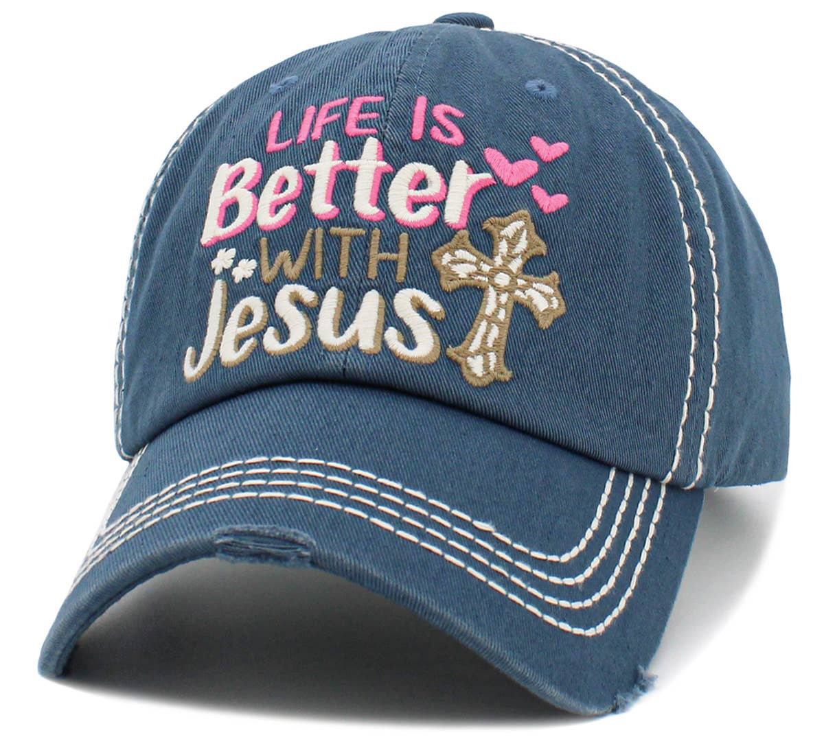 Life Is Better With Jesus Washed Vintage Blue Ballcap | 2FruitBearers