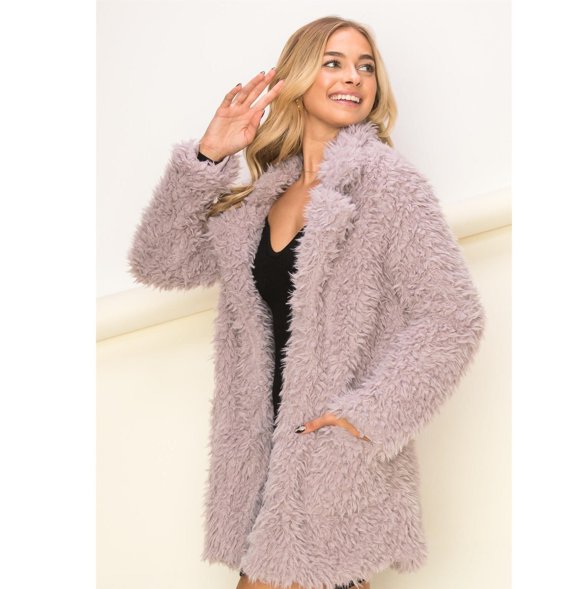 Mel Marie Lavender Oversized Long Sleeve Fur Coat | 2FruitBearers