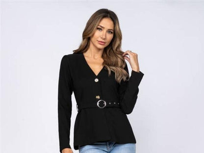 Noir Black Baby Doll Cut Blouse With Belt | 2FruitBearers