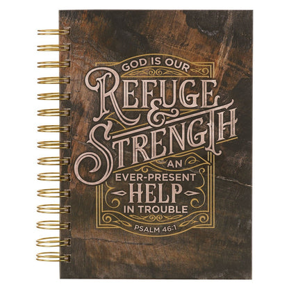 Refuge and Strength Brown and Black Woodgrain Wirebound Journal - Psalm 46:1 | 2FruitBearers