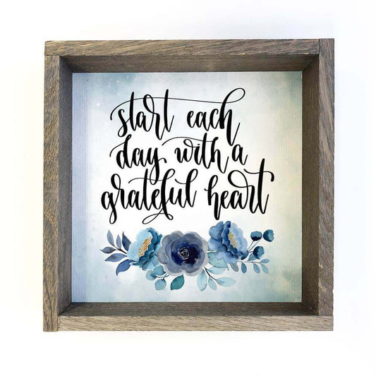 Start Each Day with A Grateful Heart Blue Small Canvas Sign | 2FruitBearers