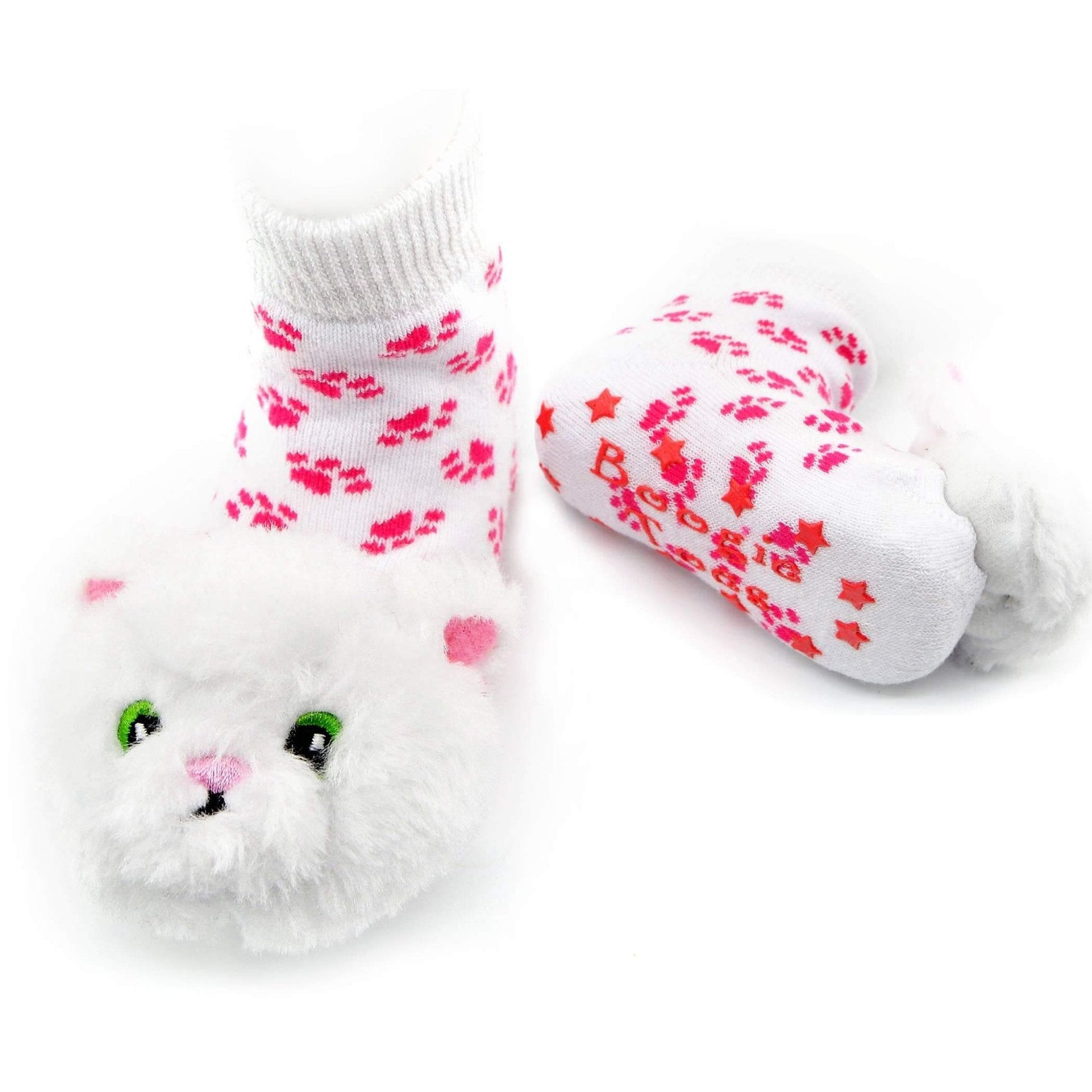 White Furball Cat Boogie Toes Rattle Socks | 2FruitBearers