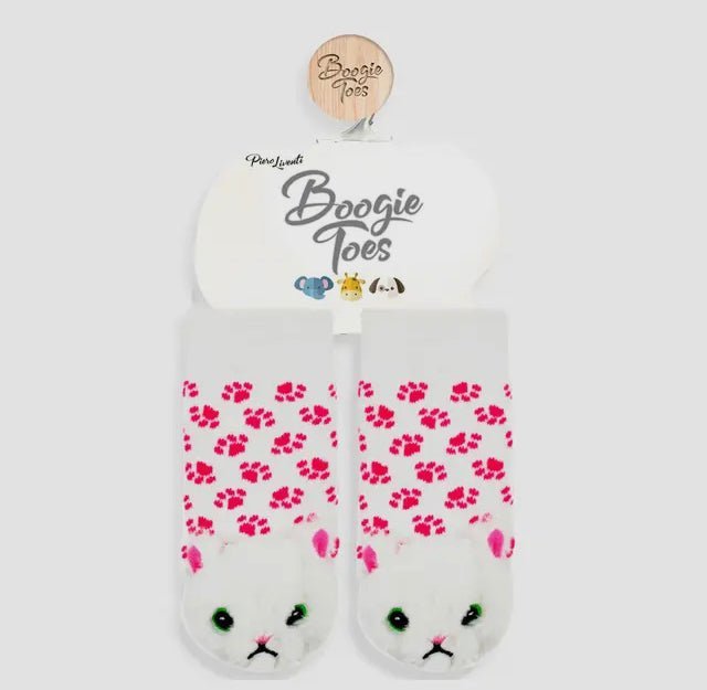 White Furball Cat Boogie Toes Rattle Socks | 2FruitBearers