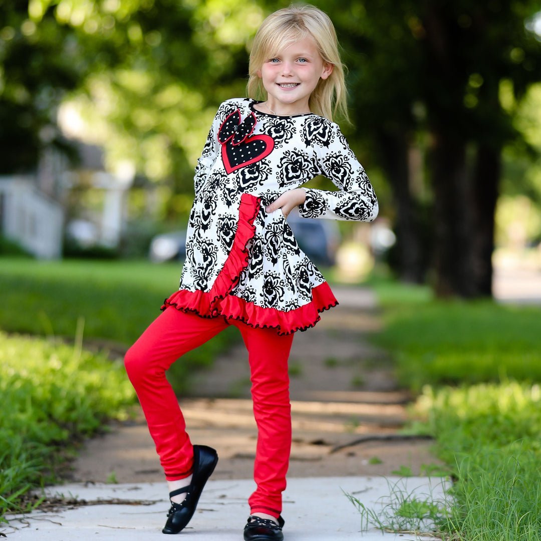 Winter Damask Valentine's Heart Dress Tunic & Leggings | 2FruitBearers