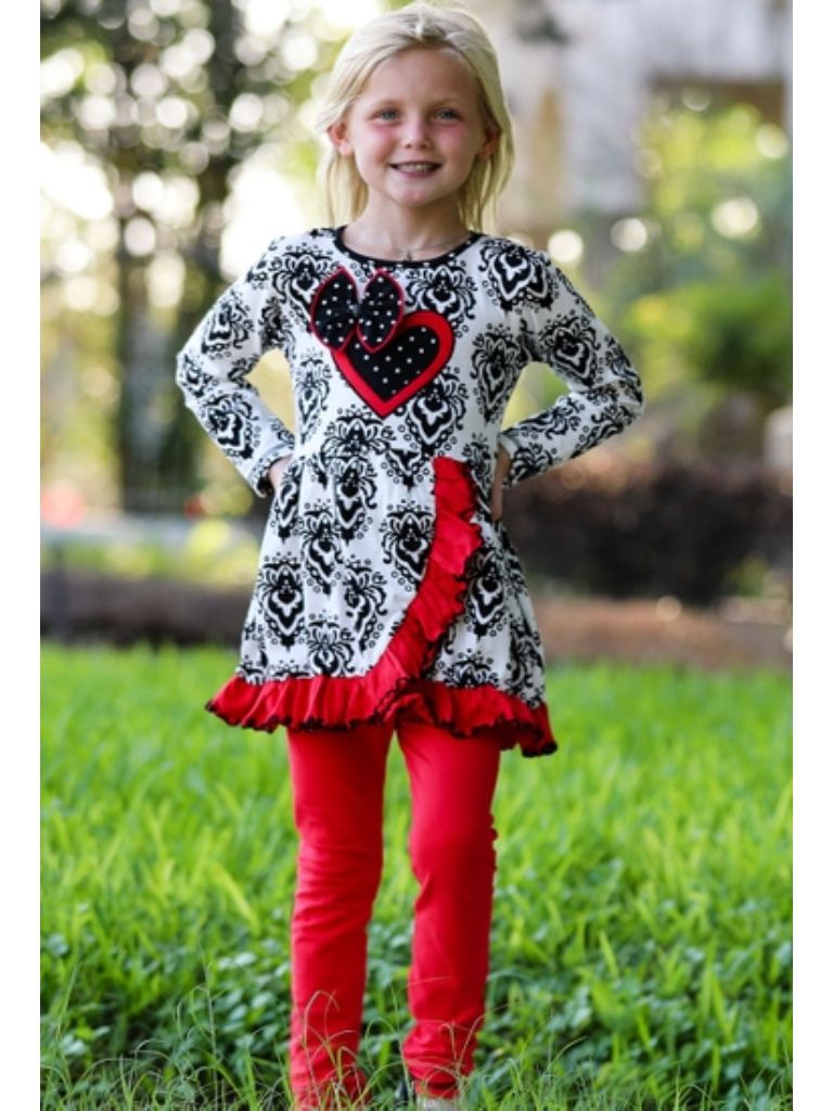 Winter Damask Valentine's Heart Dress Tunic & Leggings | 2FruitBearers