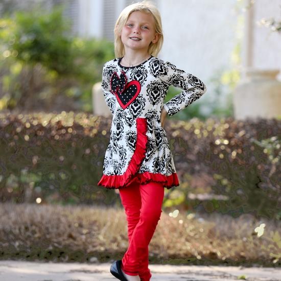 Winter Damask Valentine's Heart Dress Tunic & Leggings | 2FruitBearers