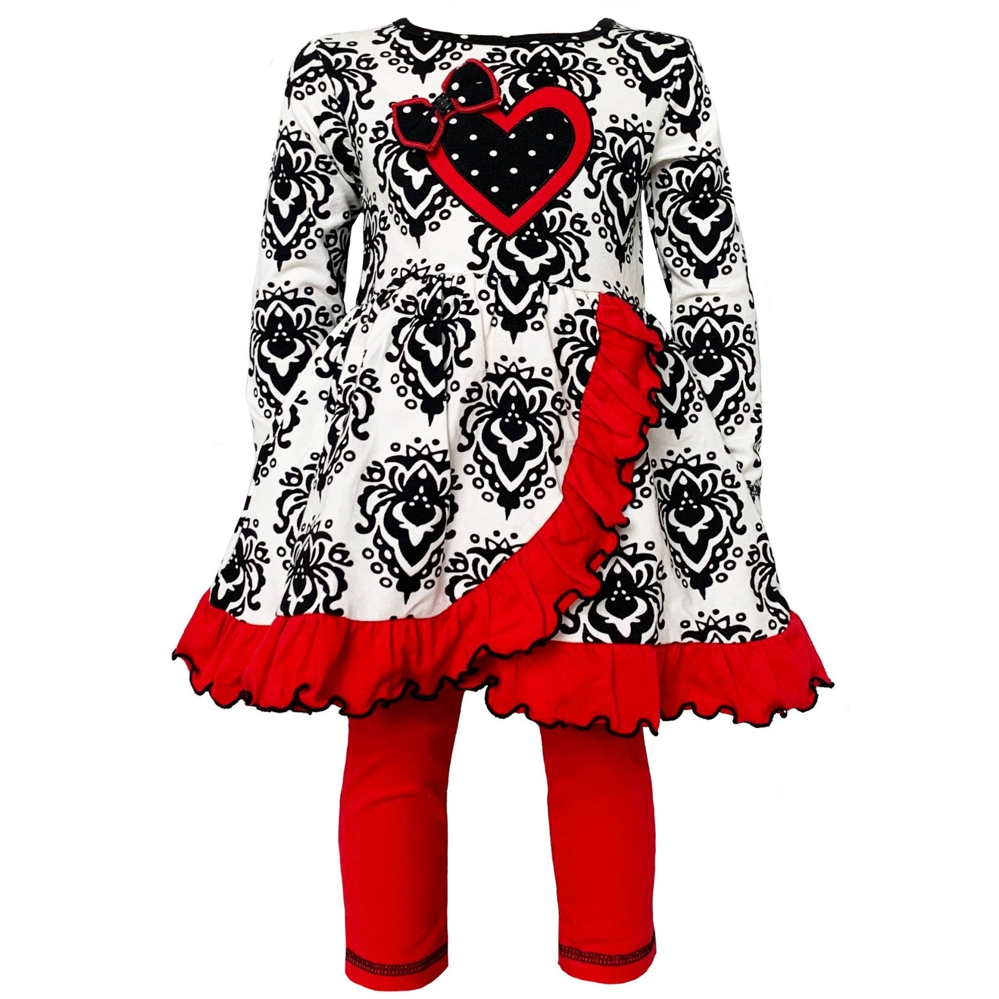 Winter Damask Valentine's Heart Dress Tunic & Leggings | 2FruitBearers